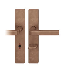 FSB AGL® 3 Drückergarnitur, Langschild, eckig, WC Schauscheibe/Notentriegelung, E78, DIN Links, 72 1004, Hellbronze patiniert gewachst, mit Stütznocken, Vierkant 8mm, TS 39-48mm Nr. 0 72 1004 62654 7615