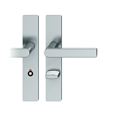 FSB AGL® 3 Drückergarnitur, Langschild, eckig, WC Schauscheibe/Schlitzkopf, E78, DIN Rechts, 72 1244, Edelstahl fein matt, mit Stütznocken, Vierkant 8mm, TS 39-48mm Nr. 0 72 1244 62554 6204