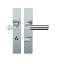 FSB AGL® 3 Drückergarnitur, Langschild, eckig, WC Schauscheibe/Notentriegelung, E78, DIN Links, 72 1102, Edelstahl fein matt, mit Stütznocken, Vierkant 8mm, TS 39-48mm Nr. 0 72 1102 62654 6204