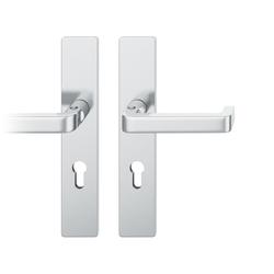 FSB AGL® 3 Drückergarnitur, Langschild, eckig, PZ gelocht, E72, DIN Links, 79 1134, Edelstahl fein matt, mit Stütznocken, Vierkant 9mm, TS 39-48mm Nr. 0 79 1134 62210 6204