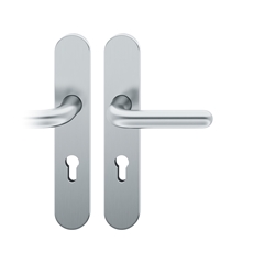 FSB AGL® 3 Drückergarnitur, Langschild, oval, PZ gelocht, E72, DIN Links, 76 1147, Edelstahl fein matt, mit Stütznocken, Vierkant 9mm, TS 39-48mm Nr. 0 76 1147 62810 6204
