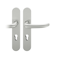 FSB AGL® 3 Drückergarnitur, Langschild, oval, PZ gelocht, E72, DIN Rechts, 79 1053, Naturfarbig eloxiert, mit Stütznocken, Vierkant 9mm, TS 39-48mm Nr. 0 79 1053 62710 0105