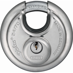 Abus Vorhangschloss,Diskus 24/70 2 Profilschlüssel, edelstahl Gehäuseb. 70mm,Gehäuset. 29mm,H 70mm, gleichschließend Nr. 010001111-01