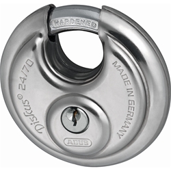 Abus Vorhangschloss,Diskus 24/70 2 Profilschlüssel, edelstahl Gehäuseb. 70mm,Gehäuset. 29mm,H 70mm, gleichschließend Nr. 010001111-01