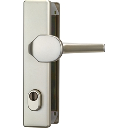 Abus HT-Schutz-Wechselgarnitur,Langschild,eckig,PZ,10/92,DIN Links-Rechts,Aluminium HLZS814 B/SB,neusilberfarbig eloxiert Nr. 08417