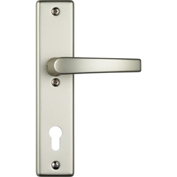 Abus HT-Schutz-Wechselgarnitur,Langschild,eckig,PZ,10/92,DIN Links-Rechts,Aluminium HLN414 B/SB ZS,neusilberfarbig eloxiert Nr. 20369