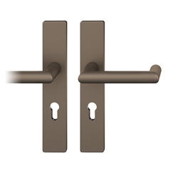 FSB ASL® Drückergarnitur, Langschild, eckig, PZ gelocht, E72, DIN Links-Rechts, 12 1016, Mittelbronzefarbig gestrahlt, mit Stütznocken, Vierkant 8mm, TS 39-58mm Nr. 0 12 1016 02110 0510