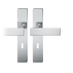 FSB ASL® Drückergarnitur, Langschild, eckig, BB gelocht, E72, DIN Links-Rechts, 12 1003, Edelstahl spiegelpoliert, mit Stütznocken, Vierkant 8mm, TS 39-58mm Nr. 0 12 1003 02102 6205