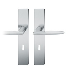 FSB ASL® Drückergarnitur, Langschild, eckig, BB gelocht, E72, DIN Links-Rechts, 12 1058, Edelstahl spiegelpoliert, mit Stütznocken, Vierkant 8mm, TS 39-58mm Nr. 0 12 1058 02102 6205