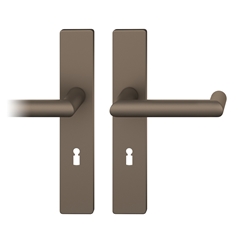 FSB ASL® Drückergarnitur, Langschild, eckig, BB gelocht, E72, DIN Links-Rechts, 12 1016, Mittelbronzefarbig gestrahlt, mit Stütznocken, Vierkant 8mm, TS 39-58mm Nr. 0 12 1016 02102 0510