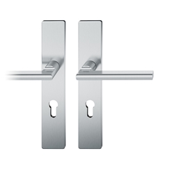 FSB ASL® Drückergarnitur, Langschild, eckig, PZ gelocht, E72, DIN Links-Rechts, 12 1035, Edelstahl spiegelpoliert, mit Stütznocken, Vierkant 8mm, TS 39-58mm Nr. 0 12 1035 02110 6205