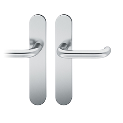 FSB ASL® Drückergarnitur, Langschild, oval, ohne Lochung, DIN Links-Rechts, 12 1146, Edelstahl spiegelpoliert, mit Stütznocken, Vierkant 8mm, TS 39-58mm Nr. 0 12 1146 02701 6205