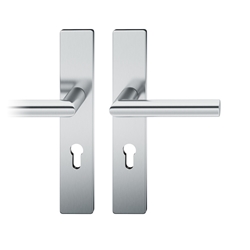 FSB ASL® Drückergarnitur, Langschild, eckig, PZ gelocht, E72, DIN Links-Rechts, 12 1076, Edelstahl spiegelpoliert, mit Stütznocken, Vierkant 8mm, TS 39-58mm Nr. 0 12 1076 02110 6205