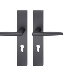 FSB ASL® Drückergarnitur, Langschild, eckig, PZ gelocht, E72, DIN Links-Rechts, 12 1058, gestrahlt, mit Stütznocken, Vierkant 8mm, TS 39-58mm Nr. 0 12 1058 02110 0810