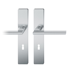 FSB ASL® Drückergarnitur, Langschild, eckig, BB gelocht, E72, DIN Links-Rechts, 12 1035, Edelstahl spiegelpoliert, mit Stütznocken, Vierkant 8mm, TS 39-58mm Nr. 0 12 1035 02102 6205