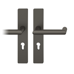 FSB ASL® Drückergarnitur, Langschild, eckig, PZ gelocht, E72, DIN Links-Rechts, 12 1016, Dunkelbronzefarbig gestrahlt, mit Stütznocken, Vierkant 8mm, TS 39-58mm Nr. 0 12 1016 02110 0710