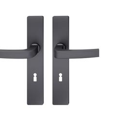 FSB ASL® Drückergarnitur, Langschild, eckig, BB gelocht, E72, DIN Links-Rechts, 12 1163, gestrahlt, mit Stütznocken, Vierkant 8mm, TS 39-58mm Nr. 0 12 1163 02102 0810