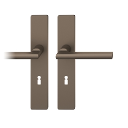 FSB ASL® Drückergarnitur, Langschild, eckig, BB gelocht, E72, DIN Links-Rechts, 12 1035, Mittelbronzefarbig gestrahlt, mit Stütznocken, Vierkant 8mm, TS 39-58mm Nr. 0 12 1035 02102 0510