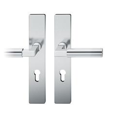 FSB ASL® Drückergarnitur, Langschild, eckig, PZ gelocht, E72, DIN Links-Rechts, 12 1102, Edelstahl spiegelpoliert, mit Stütznocken, Vierkant 8mm, TS 39-58mm Nr. 0 12 1102 02110 6205