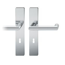 FSB ASL® Drückergarnitur, Langschild, eckig, BB gelocht, E72, DIN Links-Rechts, 12 1016, Edelstahl spiegelpoliert, mit Stütznocken, Vierkant 8mm, TS 39-58mm Nr. 0 12 1016 02102 6205