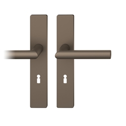 FSB ASL® Drückergarnitur, Langschild, eckig, BB gelocht, E72, DIN Links-Rechts, 12 1076, Mittelbronzefarbig gestrahlt, mit Stütznocken, Vierkant 8mm, TS 39-58mm Nr. 0 12 1076 02102 0510