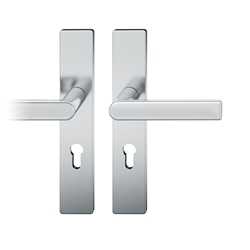 FSB ASL® Drückergarnitur, Langschild, eckig, PZ gelocht, E72, DIN Links-Rechts, 12 1244, Edelstahl spiegelpoliert, mit Stütznocken, Vierkant 8mm, TS 39-58mm Nr. 0 12 1244 02110 6205