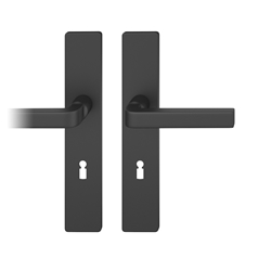 FSB ASL® Drückergarnitur, Langschild, eckig, BB gelocht, E72, DIN Links-Rechts, 12 1004 gestrahlt, mit Stütznocken, Vierkant 8mm, TS 39-58mm Nr. 0 12 1004 02102 0810