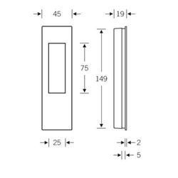FSB ZT-Schiebetürmuschel, 42 4251, Aluminium halb offen, eckig, zum Einlassen, Naturfarbig eloxiert, Türwerkstoff Holz, L 155mm, B 45mm, T 19mm, halb offen Nr. 0 42 4251 00002 0105