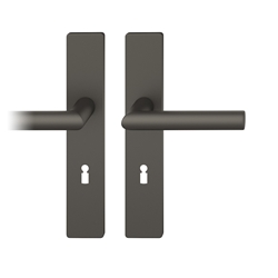 FSB ASL® Drückergarnitur, Langschild, eckig, BB gelocht, E72, DIN Links-Rechts, 12 1076, Dunkelbronzefarbig gestrahlt, mit Stütznocken, Vierkant 8mm, TS 39-58mm Nr. 0 12 1076 02102 0710