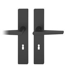 FSB ASL® Drückergarnitur, Langschild, eckig, BB gelocht, E72, DIN Links-Rechts, 12 1005 gestrahlt, mit Stütznocken, Vierkant 8mm, TS 39-58mm Nr. 0 12 1005 02102 0810