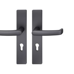 FSB ASL® Drückergarnitur, Langschild, eckig, PZ gelocht, E72, DIN Links-Rechts, 12 1045 gestrahlt, mit Stütznocken, Vierkant 8mm, TS 39-58mm Nr. 0 12 1045 02110 0810