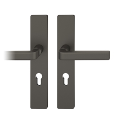FSB ASL® Drückergarnitur, Langschild, eckig, PZ gelocht, E92, DIN Links-Rechts, 12 1004, Dunkelbronzefarbig gestrahlt, mit Stütznocken, Vierkant 8mm, TS 39-58mm Nr. 0 12 1004 02112 0710