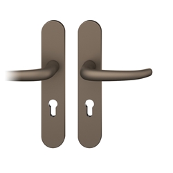 FSB ASL® Drückergarnitur, Langschild, oval, PZ gelocht, E72, DIN Links-Rechts, 12 1023, Mittelbronzefarbig gestrahlt, mit Stütznocken, Vierkant 8mm, TS 39-58mm Nr. 0 12 1023 02710 0510
