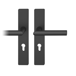 FSB ASL® Drückergarnitur, Langschild, eckig, PZ gelocht, E92, DIN Links-Rechts, 12 1076 gestrahlt, mit Stütznocken, Vierkant 8mm, TS 39-58mm Nr. 0 12 1076 02112 0810