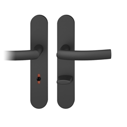 FSB ASL® Drückergarnitur, Langschild, oval, WC Schauscheibe/Schlitzkopf, E78, DIN Links-Rechts, 12 1107 gestrahlt, mit Stütznocken, Vierkant 8mm, TS 39-58mm Nr. 0 12 1107 03154 0810