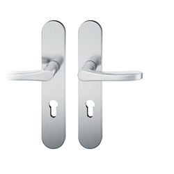 FSB ASL® Drückergarnitur, Langschild, oval, PZ gelocht, E72, DIN Links-Rechts, 12 1106, Edelstahl spiegelpoliert, mit Stütznocken, Vierkant 8mm, TS 39-58mm Nr. 0 12 1106 02710 6205
