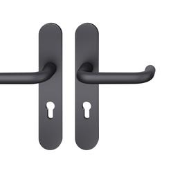 FSB ASL® Drückergarnitur, Langschild, oval, PZ gelocht, E72, DIN Links-Rechts, 12 1070 gestrahlt, mit Stütznocken, Vierkant 8mm, TS 39-58mm Nr. 0 12 1070 02710 0810