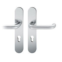 FSB ASL® Drückergarnitur, Langschild, oval, PZ gelocht, E72, DIN Links-Rechts, 12 1146, Edelstahl spiegelpoliert, mit Stütznocken, Vierkant 8mm, TS 39-58mm Nr. 0 12 1146 02710 6205