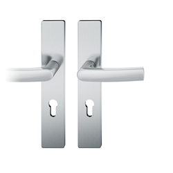 FSB ASL® Drückergarnitur, Langschild, eckig, PZ gelocht, E92, DIN Links-Rechts, 12 1015, Edelstahl spiegelpoliert, mit Stütznocken, Vierkant 8mm, TS 39-58mm Nr. 0 12 1015 02112 6205