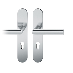FSB ASL® Drückergarnitur, Langschild, oval, PZ gelocht, E72, DIN Links-Rechts, 12 1108, Edelstahl spiegelpoliert, mit Stütznocken, Vierkant 8mm, TS 39-58mm Nr. 0 12 1108 02710 6205