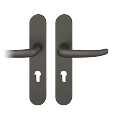 FSB ASL® Drückergarnitur, Langschild, oval, PZ gelocht, E92, DIN Links-Rechts, 12 1023, Dunkelbronzefarbig gestrahlt, mit Stütznocken, Vierkant 8mm, TS 39-58mm Nr. 0 12 1023 02712 0710