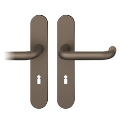 FSB ASL® Drückergarnitur, Langschild, oval, BB gelocht, E72, DIN Links-Rechts, 12 1070, Mittelbronzefarbig gestrahlt, mit Stütznocken, Vierkant 8mm, TS 39-58mm Nr. 0 12 1070 02702 0510