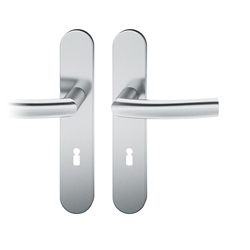 FSB ASL® Drückergarnitur, Langschild, oval, BB gelocht, E72, DIN Links-Rechts, 12 1107, Edelstahl spiegelpoliert, mit Stütznocken, Vierkant 8mm, TS 39-58mm Nr. 0 12 1107 02702 6205