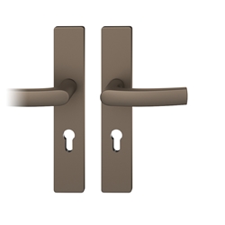 FSB ASL® Drückergarnitur, Langschild, eckig, PZ gelocht, E92, DIN Links-Rechts, 12 1015, Mittelbronzefarbig gestrahlt, mit Stütznocken, Vierkant 8mm, TS 39-58mm Nr. 0 12 1015 02112 0510
