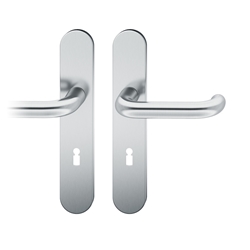 FSB ASL® Drückergarnitur, Langschild, oval, BB gelocht, E72, DIN Links-Rechts, 12 1146, Edelstahl spiegelpoliert, mit Stütznocken, Vierkant 8mm, TS 39-58mm Nr. 0 12 1146 02702 6205