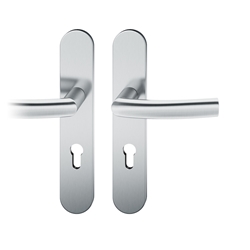 FSB ASL® Drückergarnitur, Langschild, oval, PZ gelocht, E72, DIN Links-Rechts, 12 1107, Edelstahl spiegelpoliert, mit Stütznocken, Vierkant 8mm, TS 39-58mm Nr. 0 12 1107 02710 6205