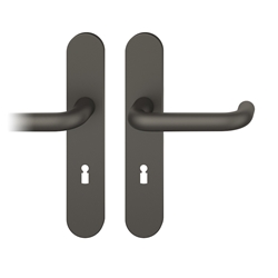 FSB ASL® Drückergarnitur, Langschild, oval, BB gelocht, E72, DIN Links-Rechts, 12 1070, Dunkelbronzefarbig gestrahlt, mit Stütznocken, Vierkant 8mm, TS 39-58mm Nr. 0 12 1070 02702 0710