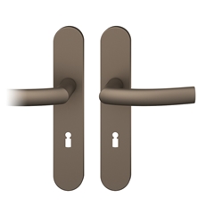 FSB ASL® Drückergarnitur, Langschild, oval, BB gelocht, E72, DIN Links-Rechts, 12 1107, Mittelbronzefarbig gestrahlt, mit Stütznocken, Vierkant 8mm, TS 39-58mm Nr. 0 12 1107 02702 0510