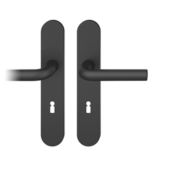 FSB ASL® Drückergarnitur, Langschild, oval, BB gelocht, E72, DIN Links-Rechts, 12 1075 gestrahlt, mit Stütznocken, Vierkant 8mm, TS 39-58mm Nr. 0 12 1075 02702 0810