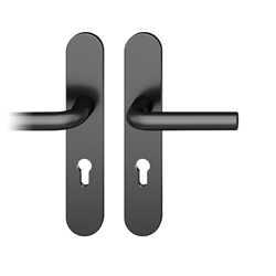 FSB ASL® Drückergarnitur, Langschild, eckig, PZ gelocht, E92, DIN Links-Rechts, 12 1075, Tiefschwarz farbig kunststoffbeschichtet, mit Stütznocken, Vierkant 8mm, TS 39-58mm Nr. 0 12 1075 02112 8120